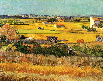 Harvest at La Crau with Montmajour in the Background Vincent van Gogh